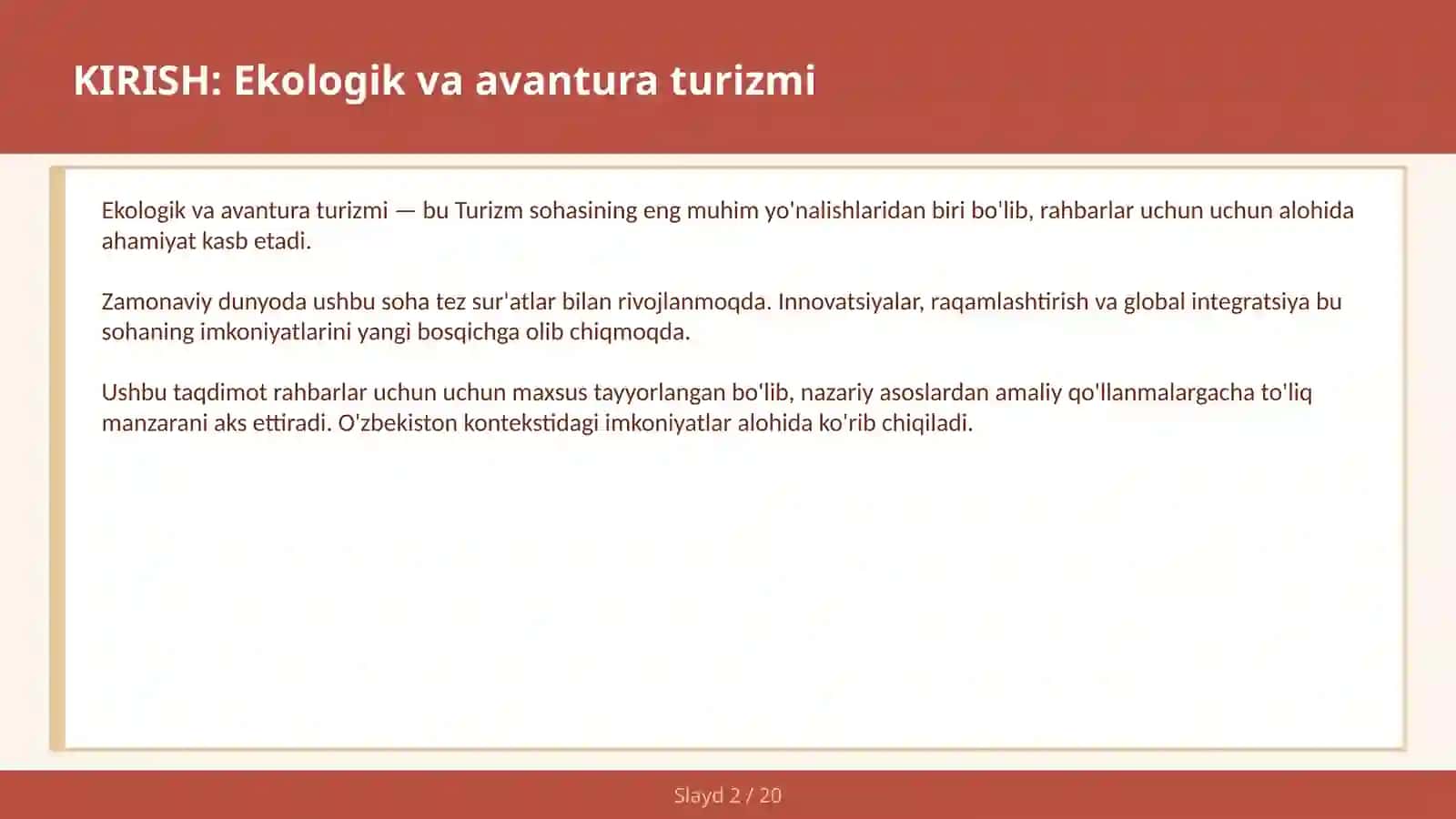 Ekologik va avantura turizmi 2