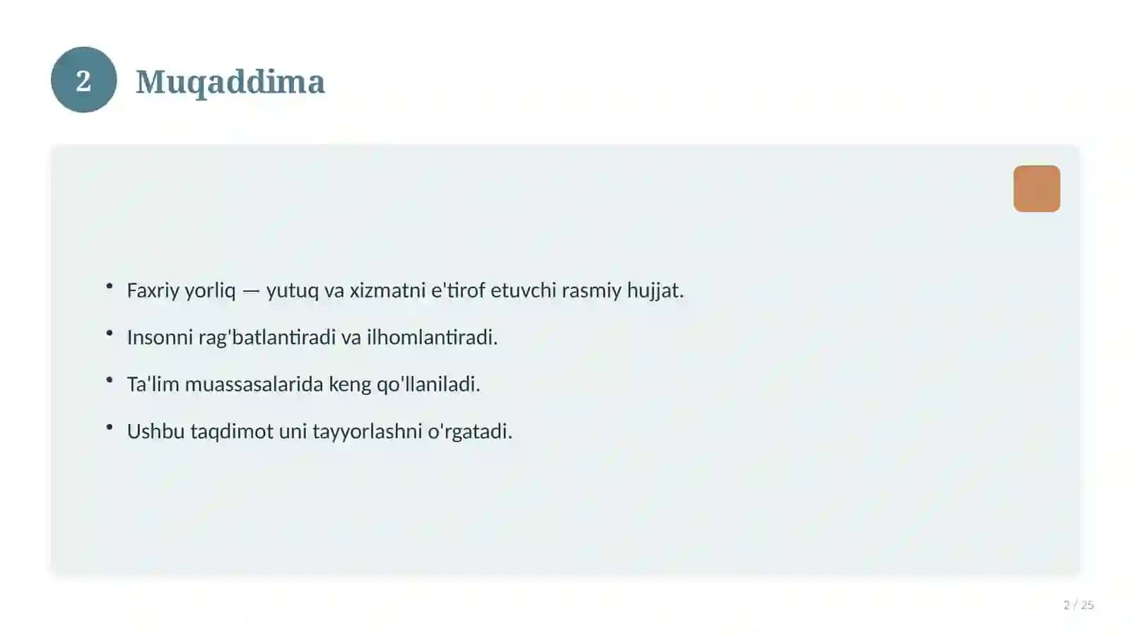 Faxriy yorliq maktab o'quvchilari uchun 2