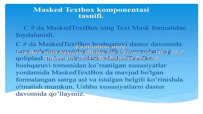 C# dasturlash tilida MaskedTextBox komponentasi yordamida dasturlar yaratish 2