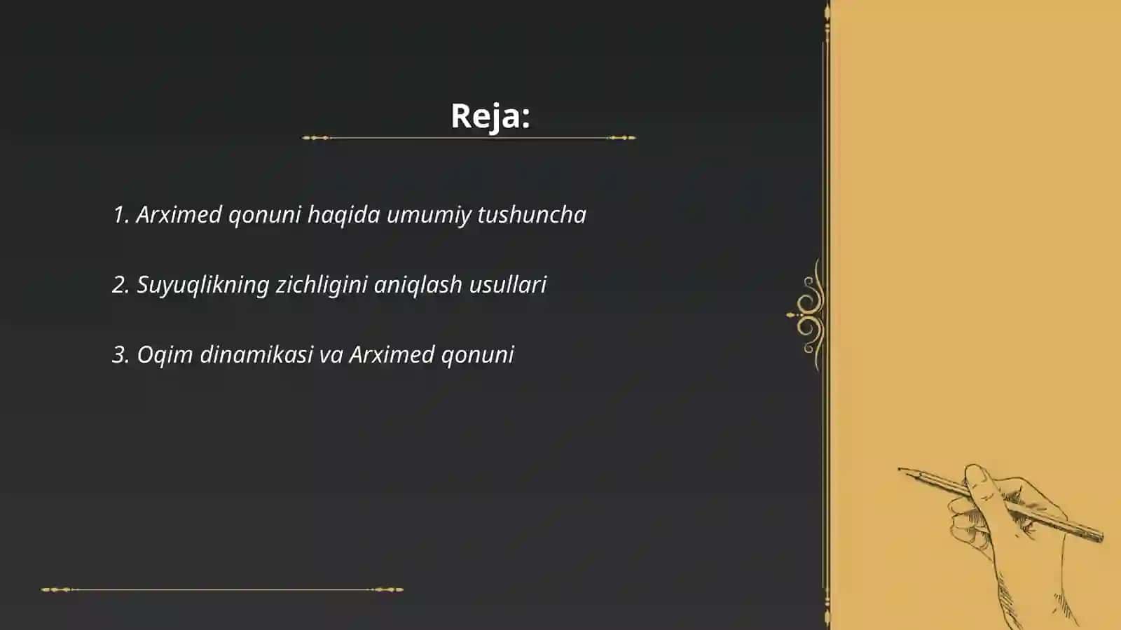 Organizimning suyuq muhitdagi zichligini aniqlash. Arximed qonunini o'rganish 2