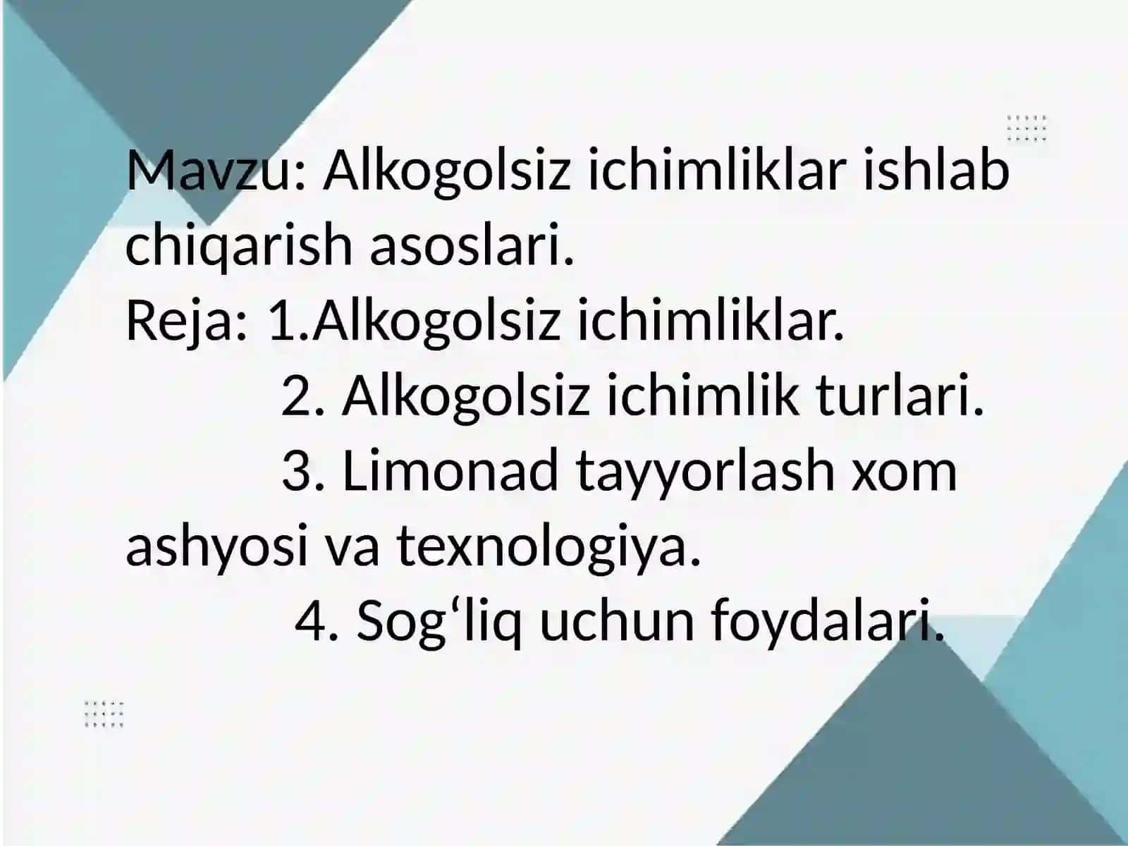 Alkogolsiz ichimliklar ishlab chiqarish asoslari 2