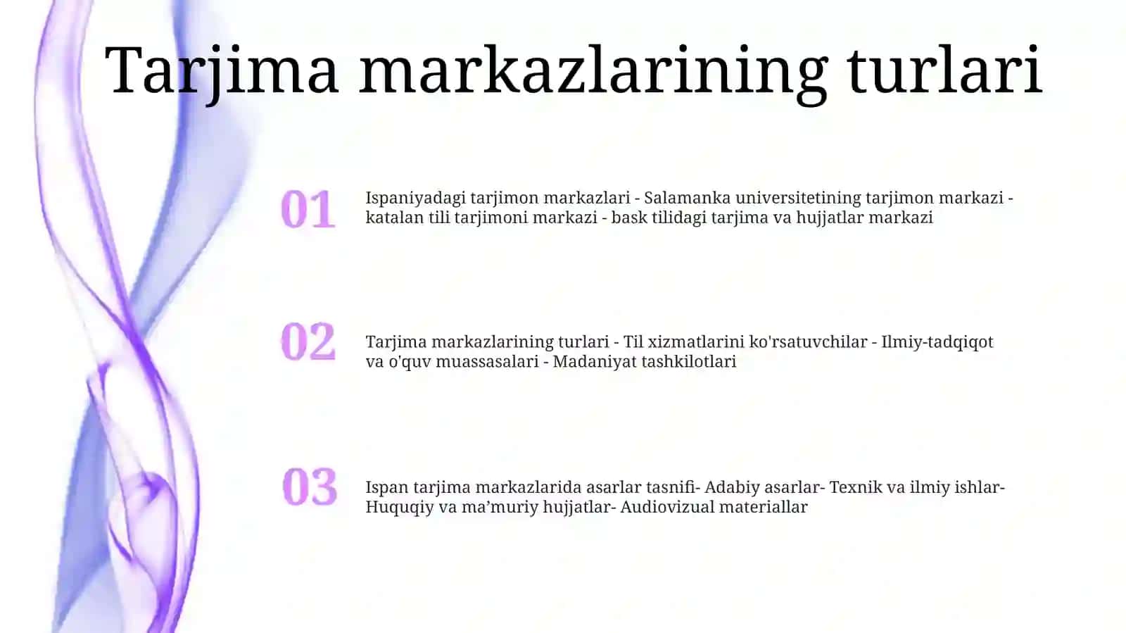 Ispaniya Tarjima Markazlaridagi Asarlar Klassifikatsiyasi 2