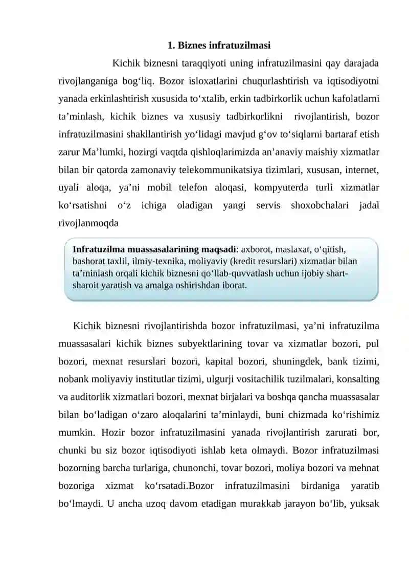 Biznesni rivojlantirishda infratuzilma 2