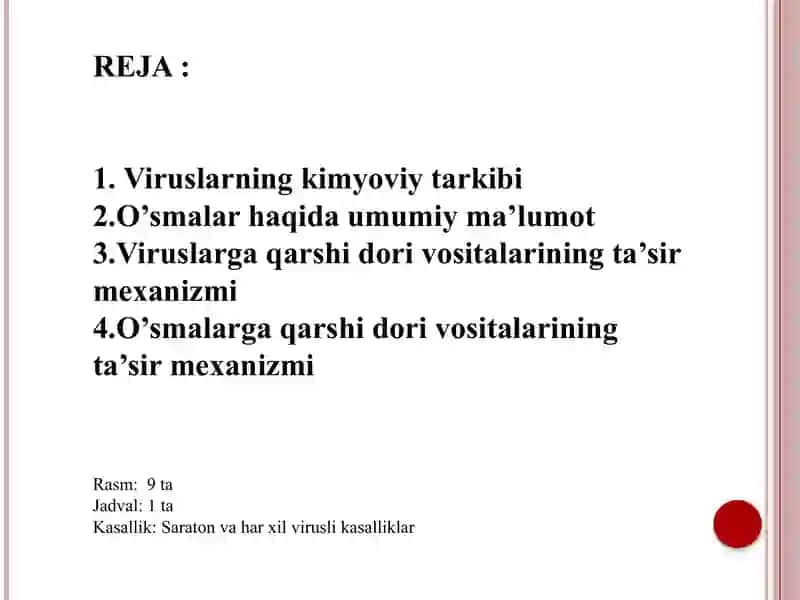 Viruslarga va o'smalarga qarshi dori vositalarni ta'sir mexanizmi 2
