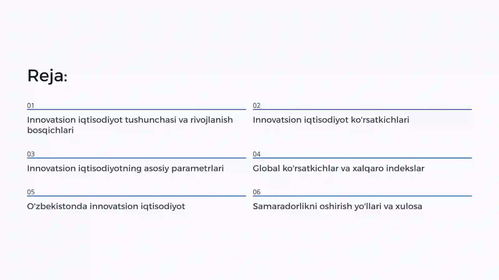 Innovatsion iqtisodiyot ko'rsatkichlarining rivojlanishi va asosiy parametrlari 2