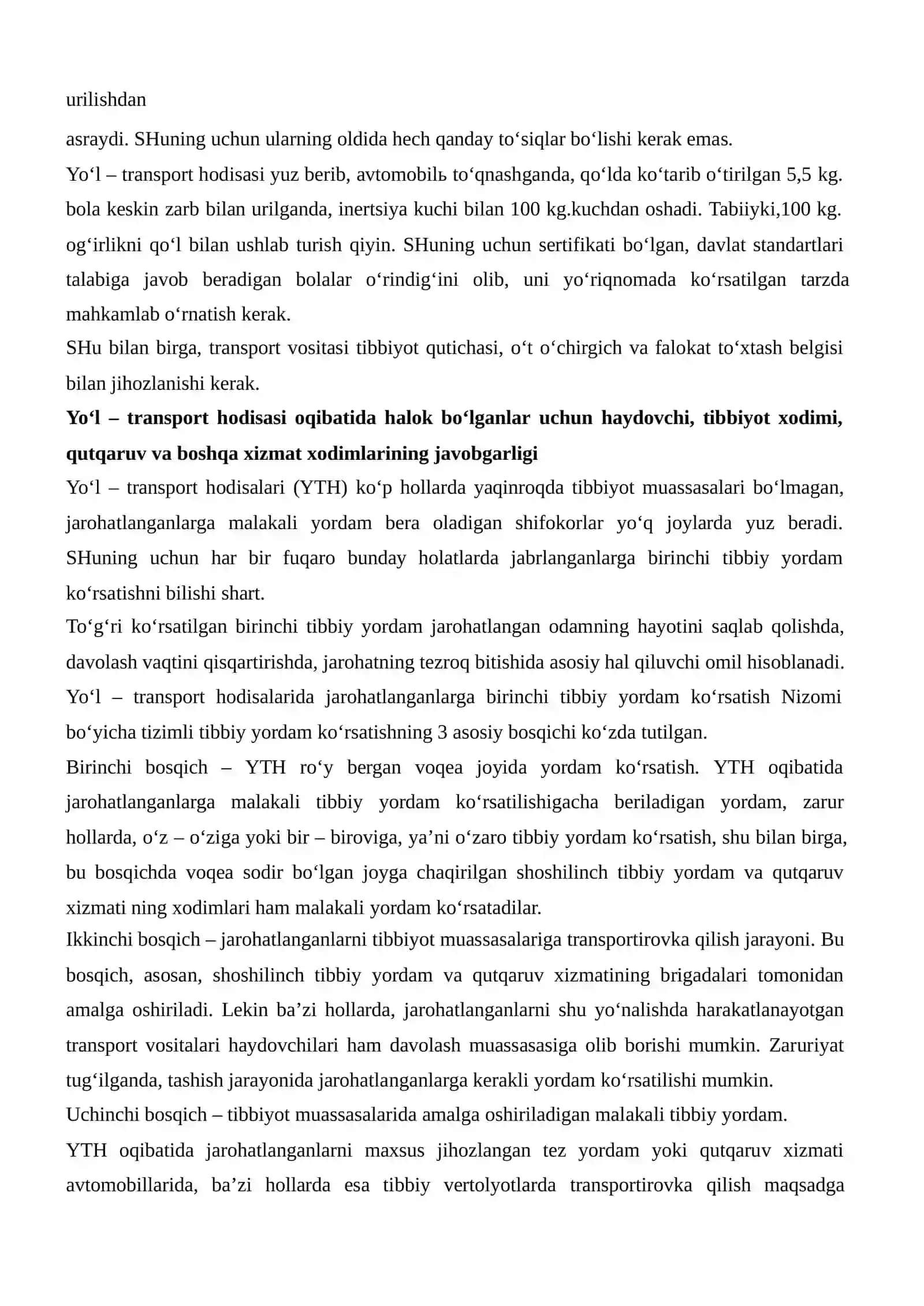 Yo‘l–transporthodisasining turiga qarab jarohatlanish tasnifi 2