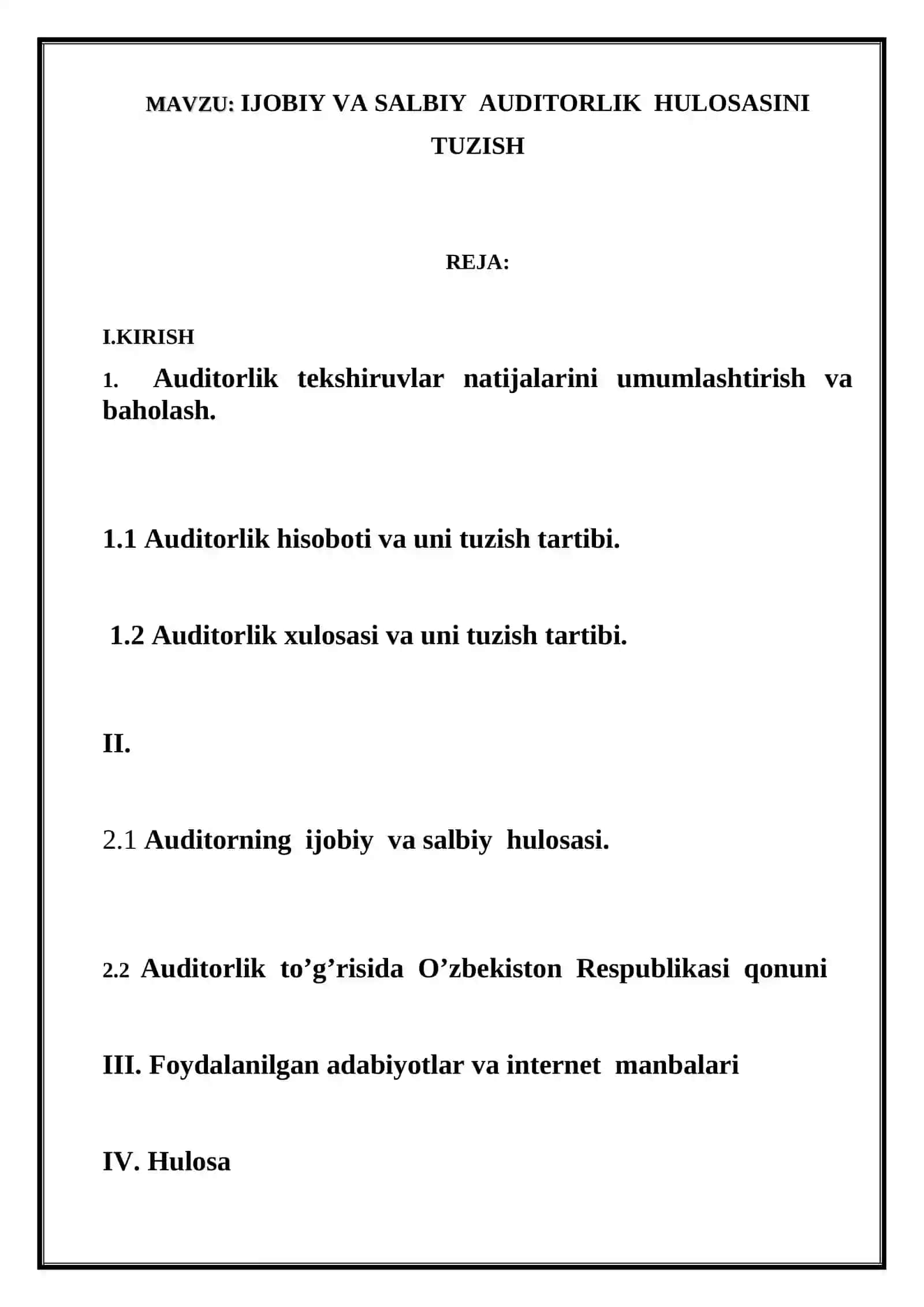 Ijobiy va Salbiy Auditorlik Hulosasini Tuzish 2