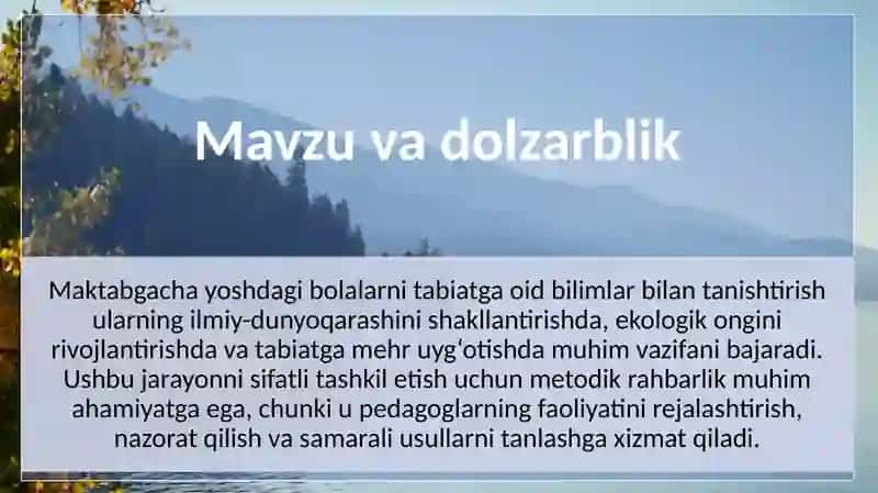Maktabgacha ta’lim tashkilotlarida tabiat bilan tanishtirish ishiga metodik rahbarlik 2