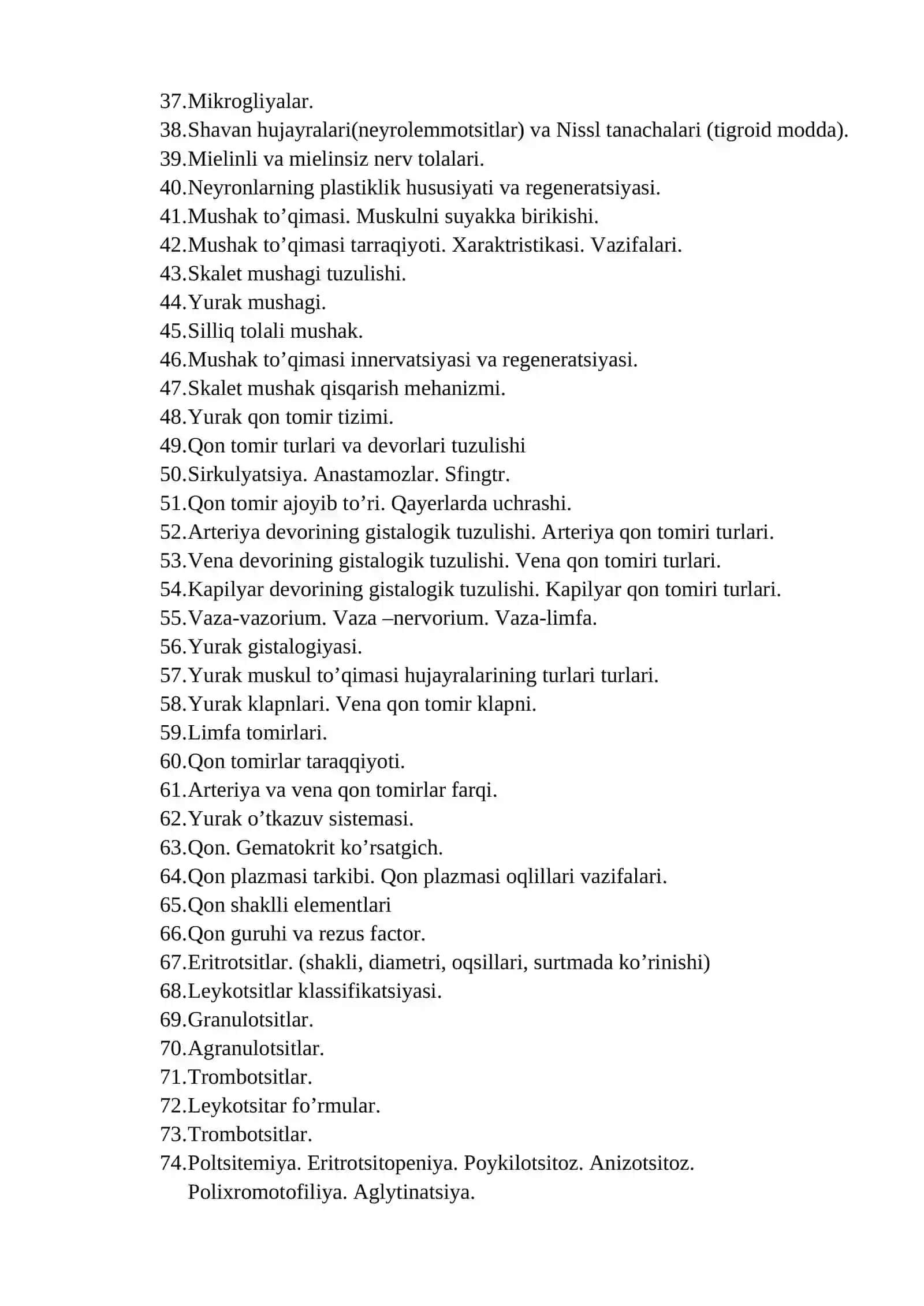 Gistalogiya I semester oraliq savollari. CAMU 2