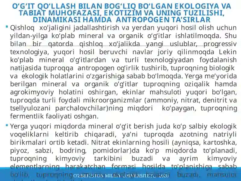 Agrokimyoviy xizmat ko‘rsatishda ekologik muammolar 2