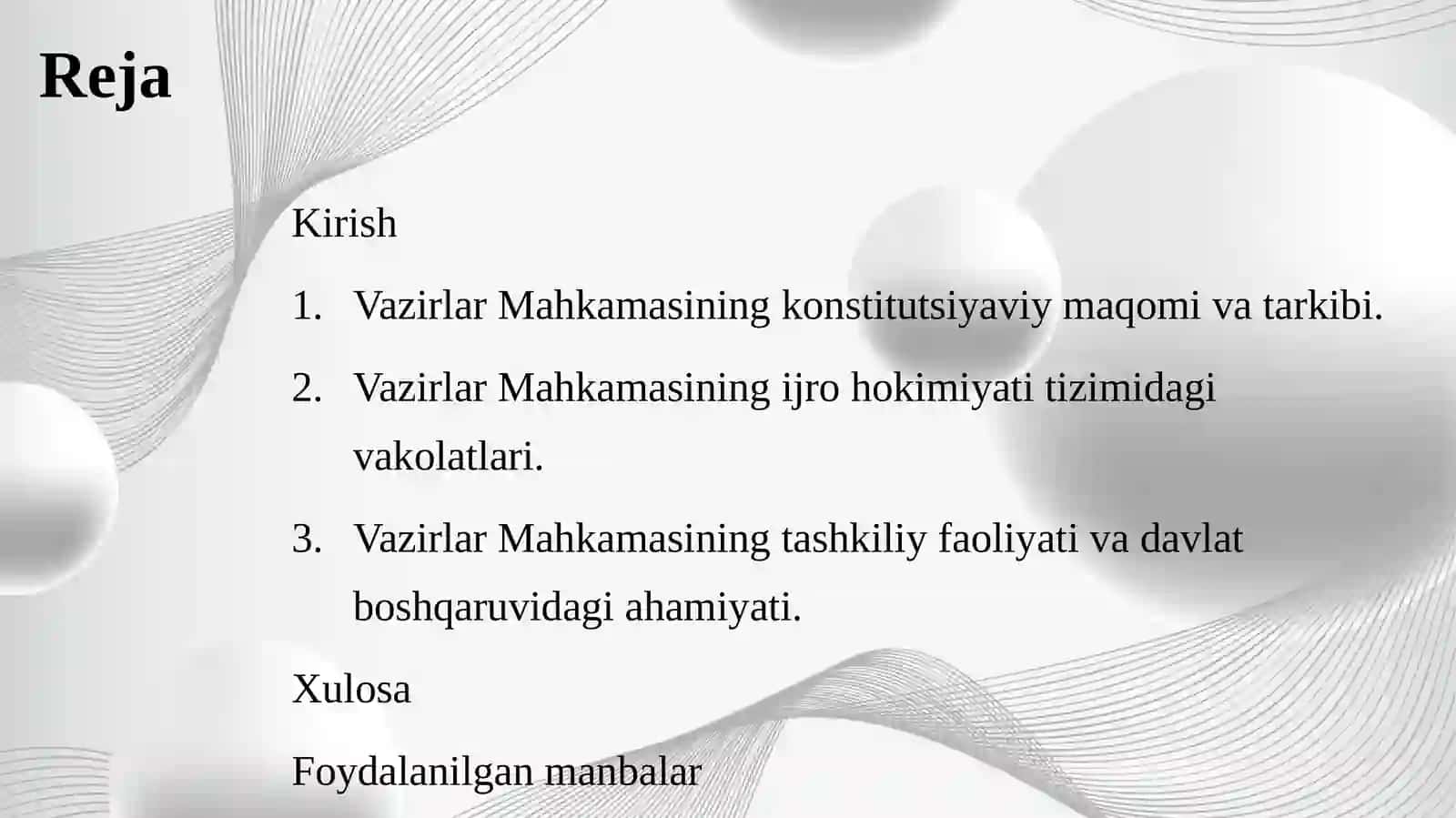 O‘zbekiston Respublikasi Vazirlar Mahkamasining hokimiyat tizimidagi o‘rni. 2