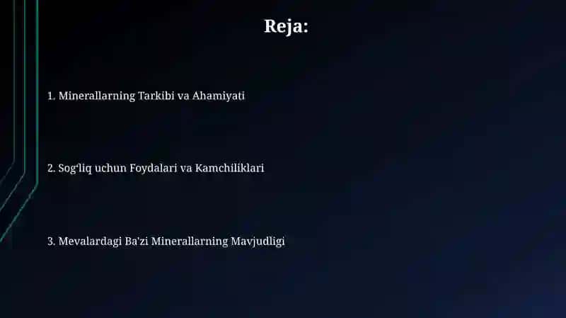 Ayrim mineral moddalarning mevalarda uchrashi 2