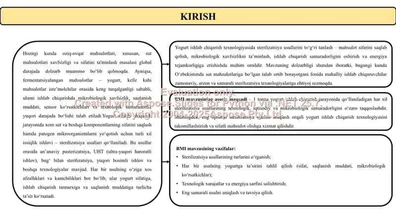 TURLI XIL STERILIZATSIYA USULLARINING SAMARADORLIGINI TAQQOSLASH (1 TONNA YOGURT ISHLAB CHIQARISH TEXNOLOGIYASI) 2