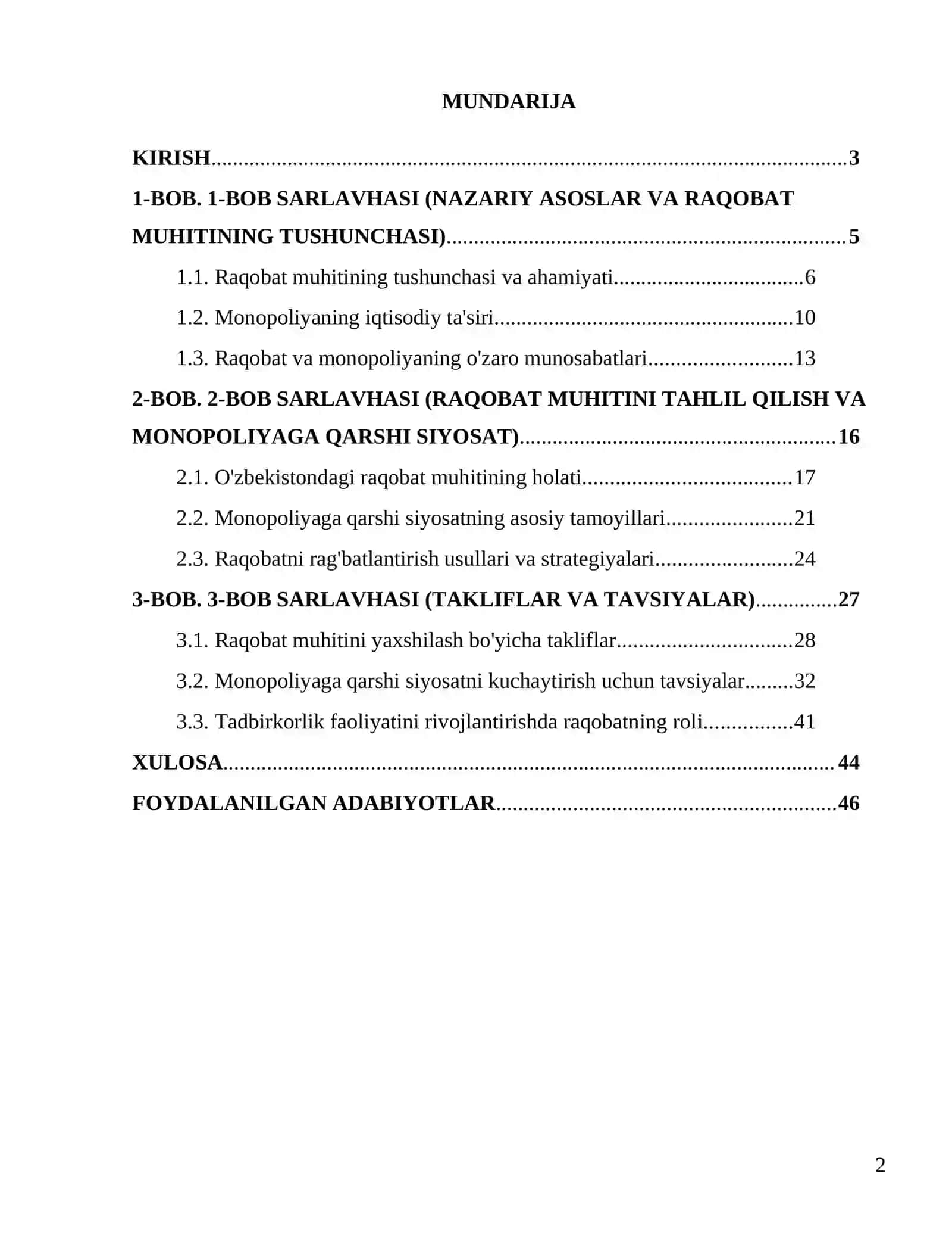 "Raqobat muhitini shakllantirish va monopoliyaga qarshi siyosat tahlili" 2