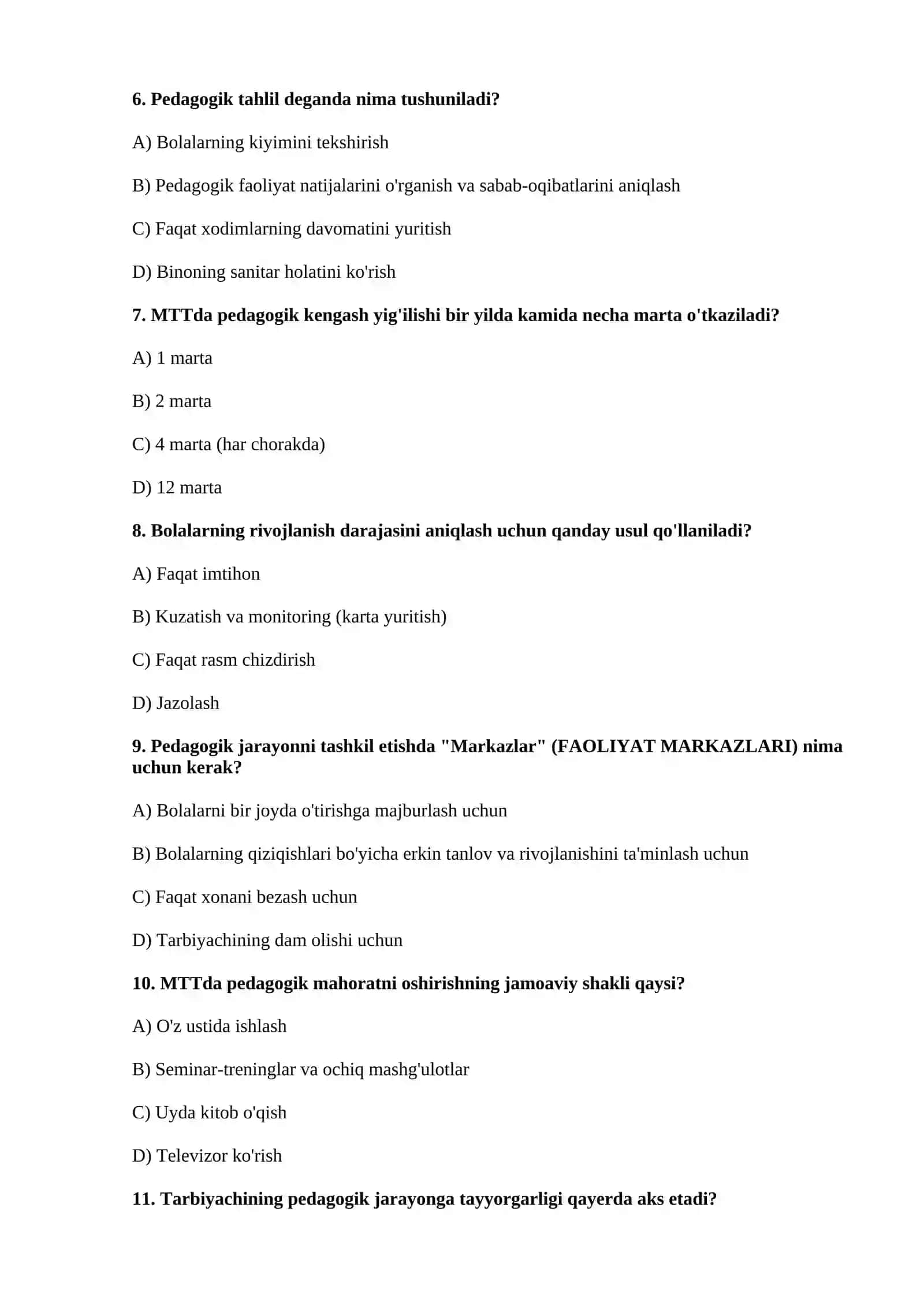 MTTda Pedagogik Jarayonni Boshqarish Testlari 2