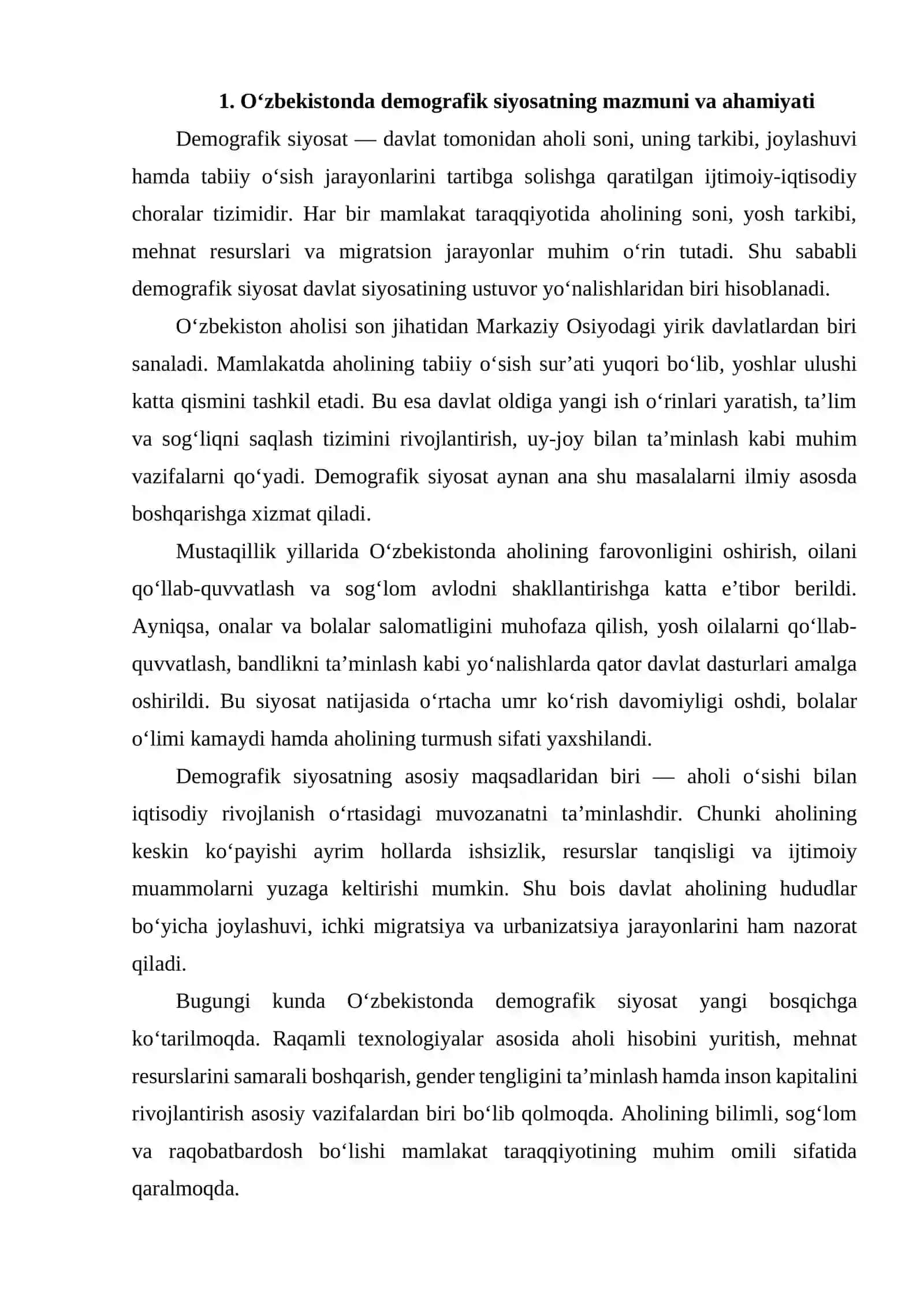 Oʻzbekiston Demografik Siyosatning Istiqbollari 2