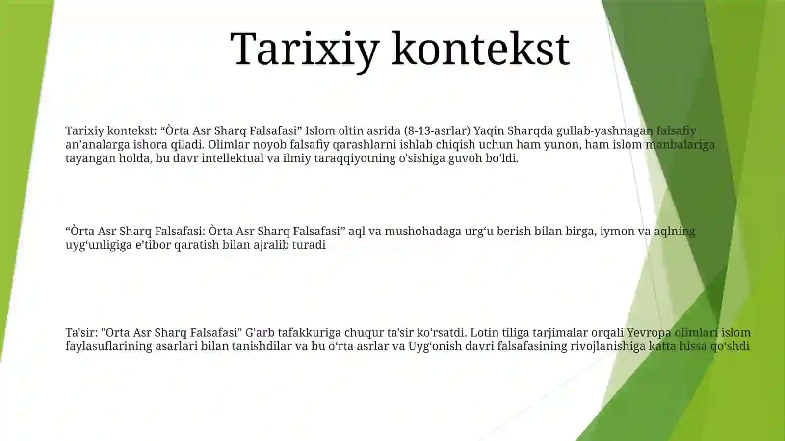 Òrta Asr Sharq Falsafasi 2