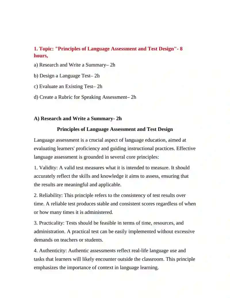 Principles of Language Assessment and Test Design 2