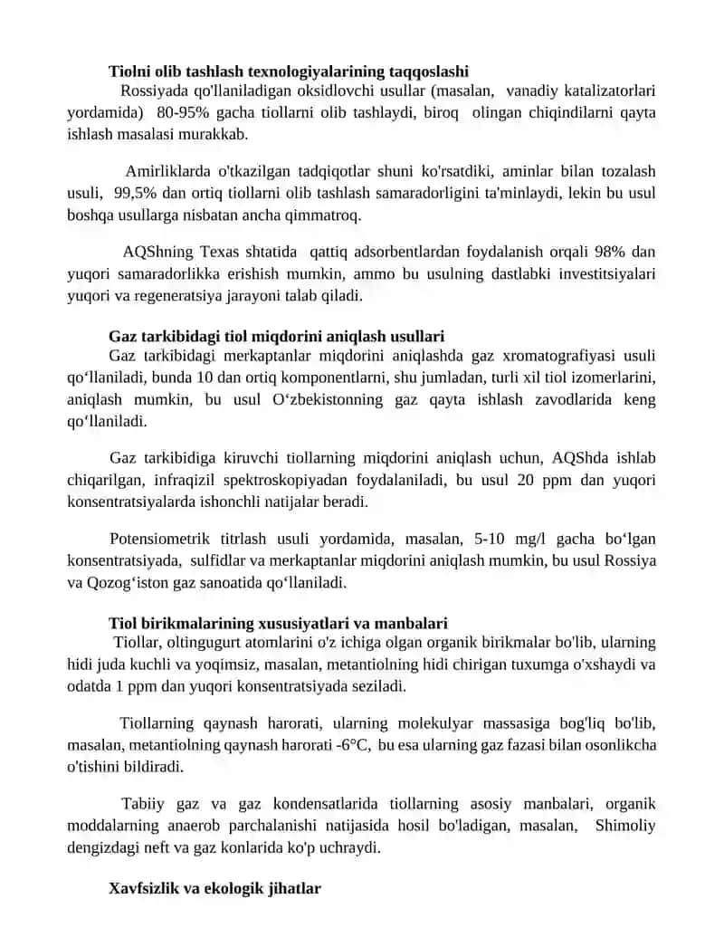Tiolni olib tashlashning kimyoviy usullari 2