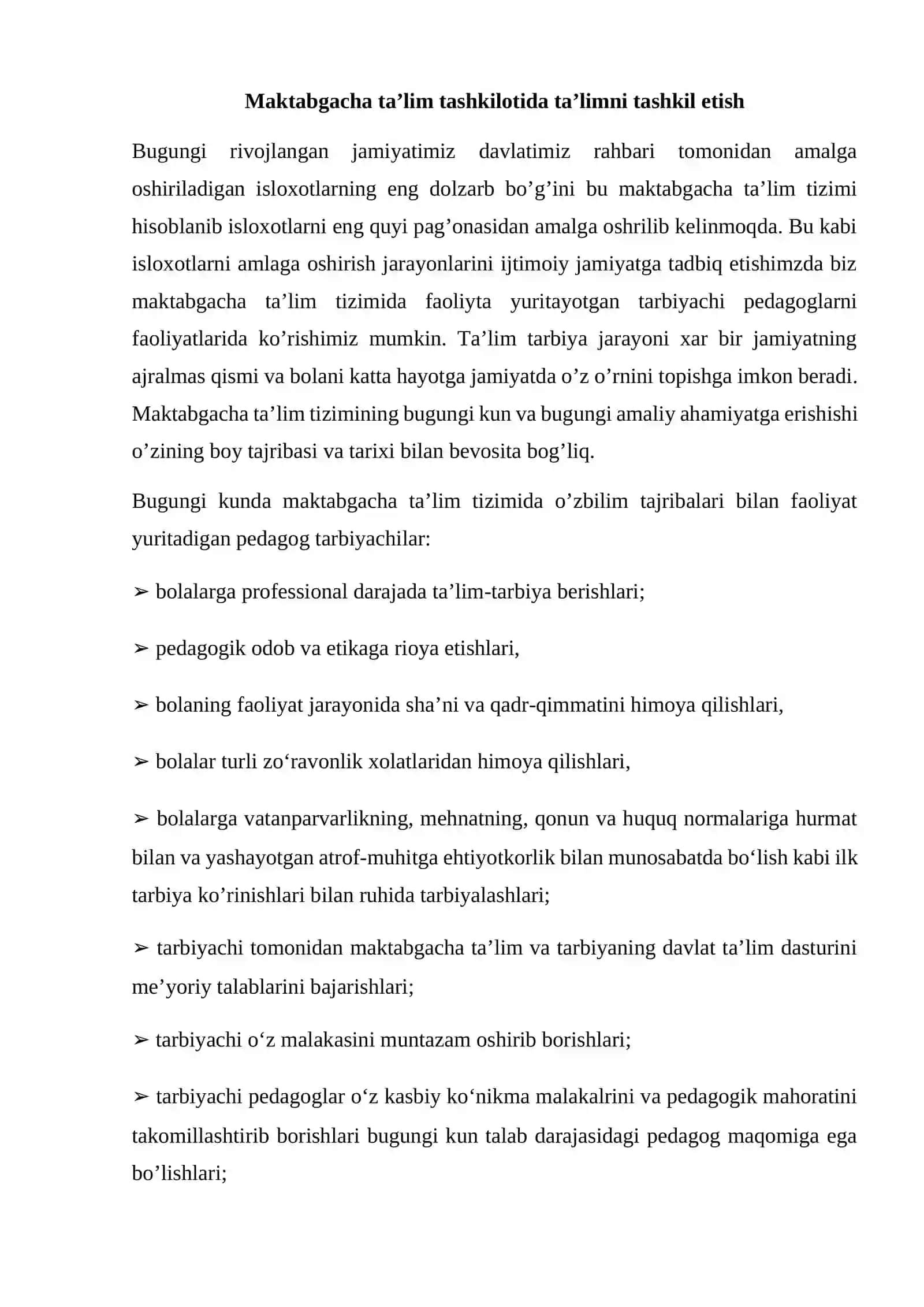 Maktabgacha ta’lim tashkiloti ta’lim jarayonining maqsad va tamoyilllari 2