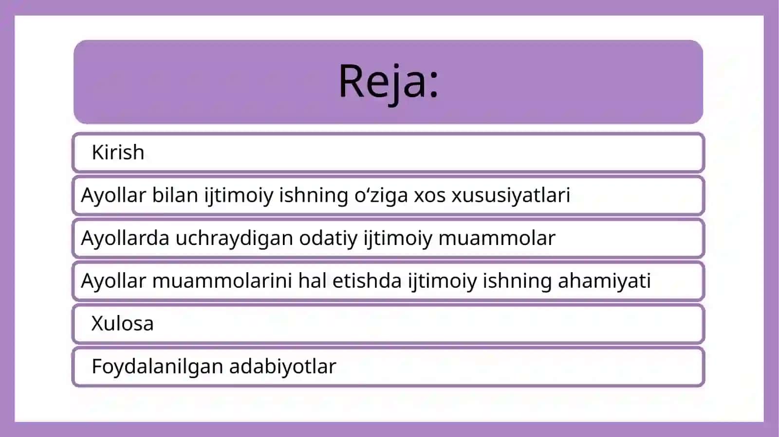 Ayollar bilan ijtimoiy ish xususiyatlari. Ijtimoiy ishda ayollarning odatiy muammolari. 2