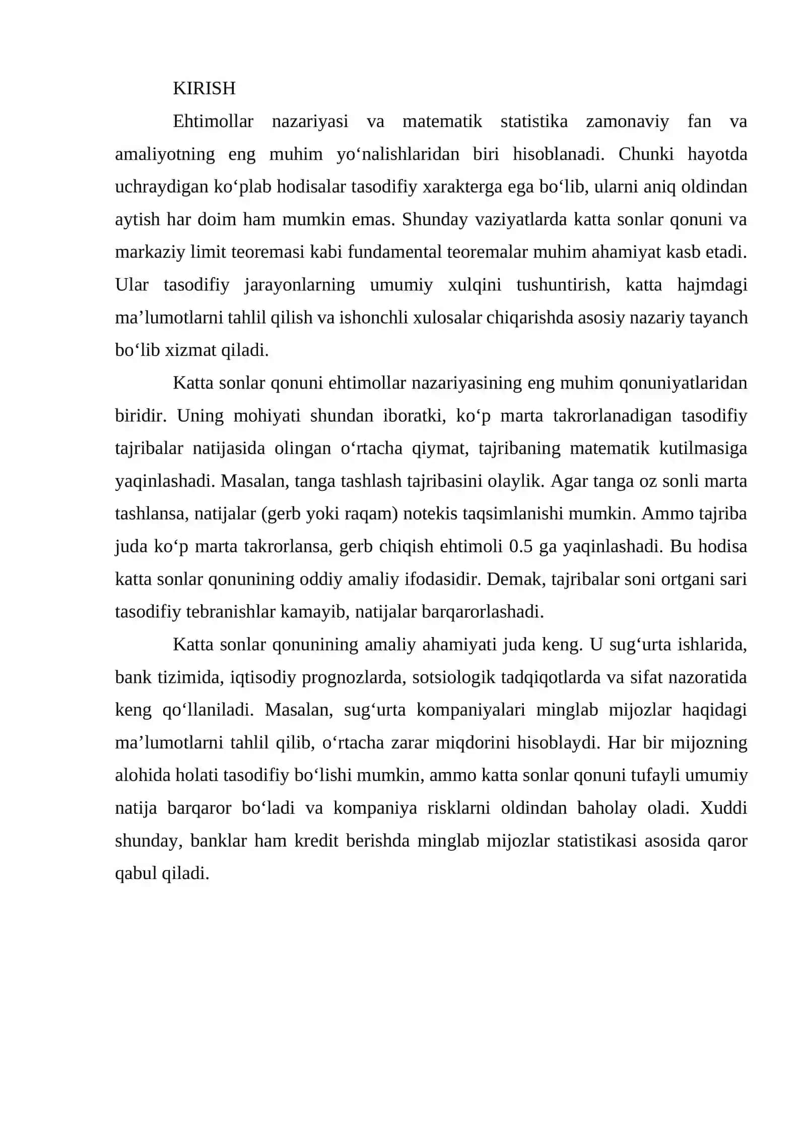 KATTA SONLAR QONUNI VA UNING AMALIY AHAMYATI MARKAZIY LIMT TEOREMASI 2