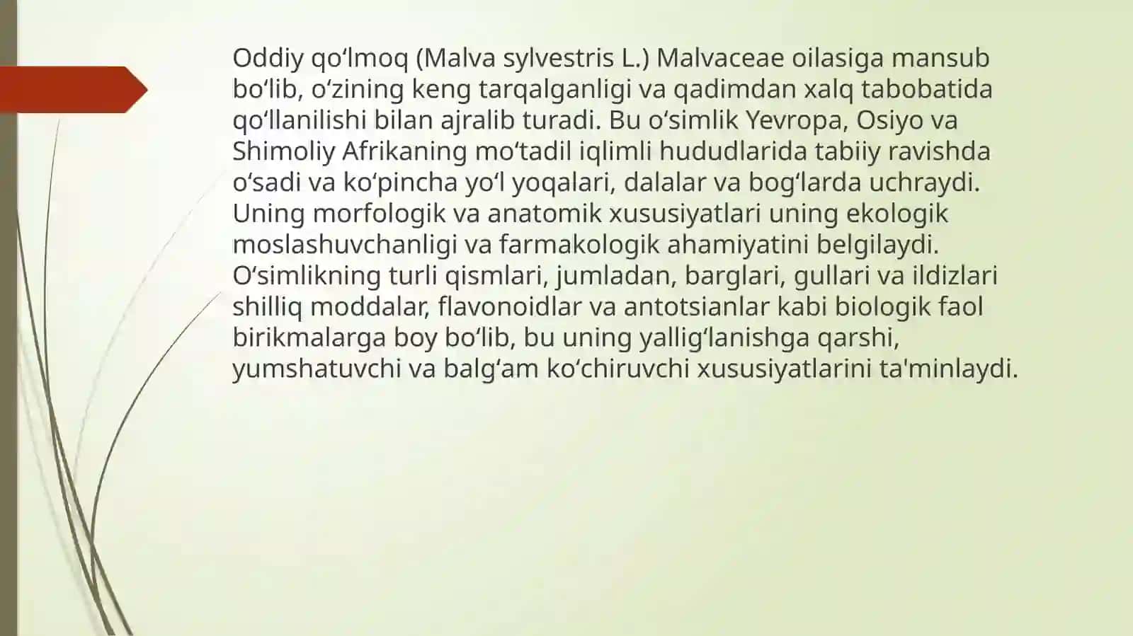ODDİY QO'LMOQ TABIIY ZAXIRASI VA XOM ASHYOSI 2