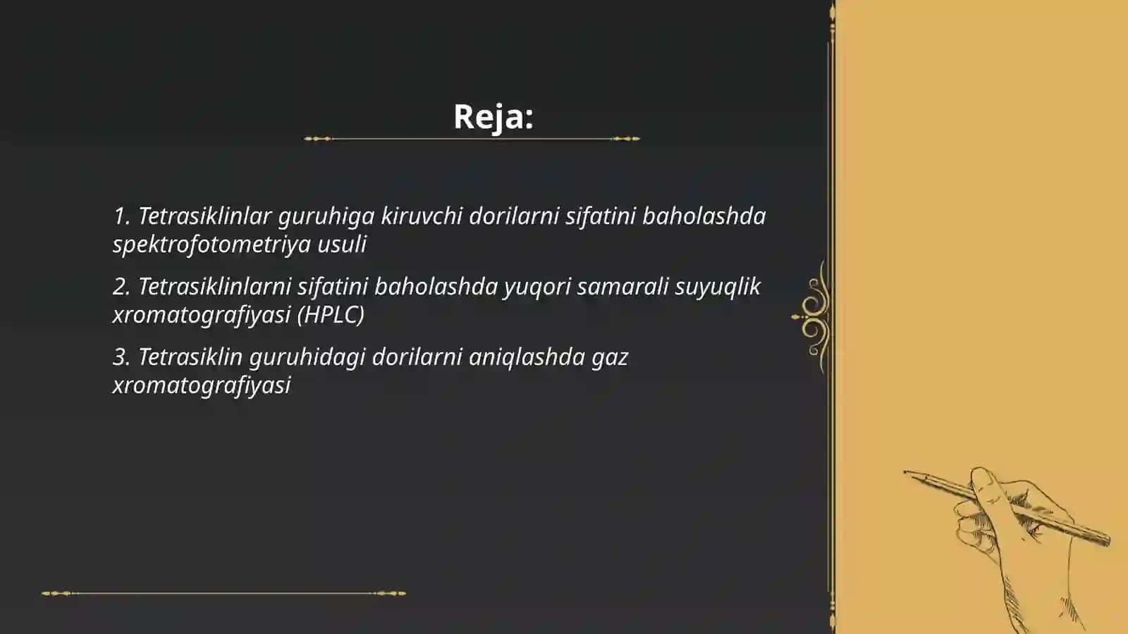 Tetrasiklinlar guruhiga kirgan dori moddalarning sifatini baholash tahlillari 2