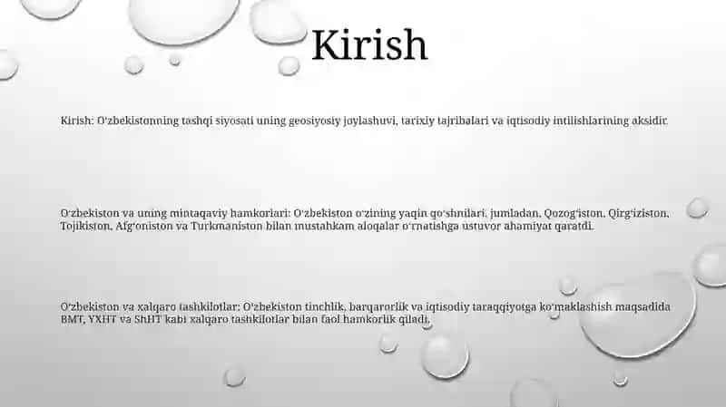 Oʻzbekiston Respublikasi Tashqi Siyosati 2