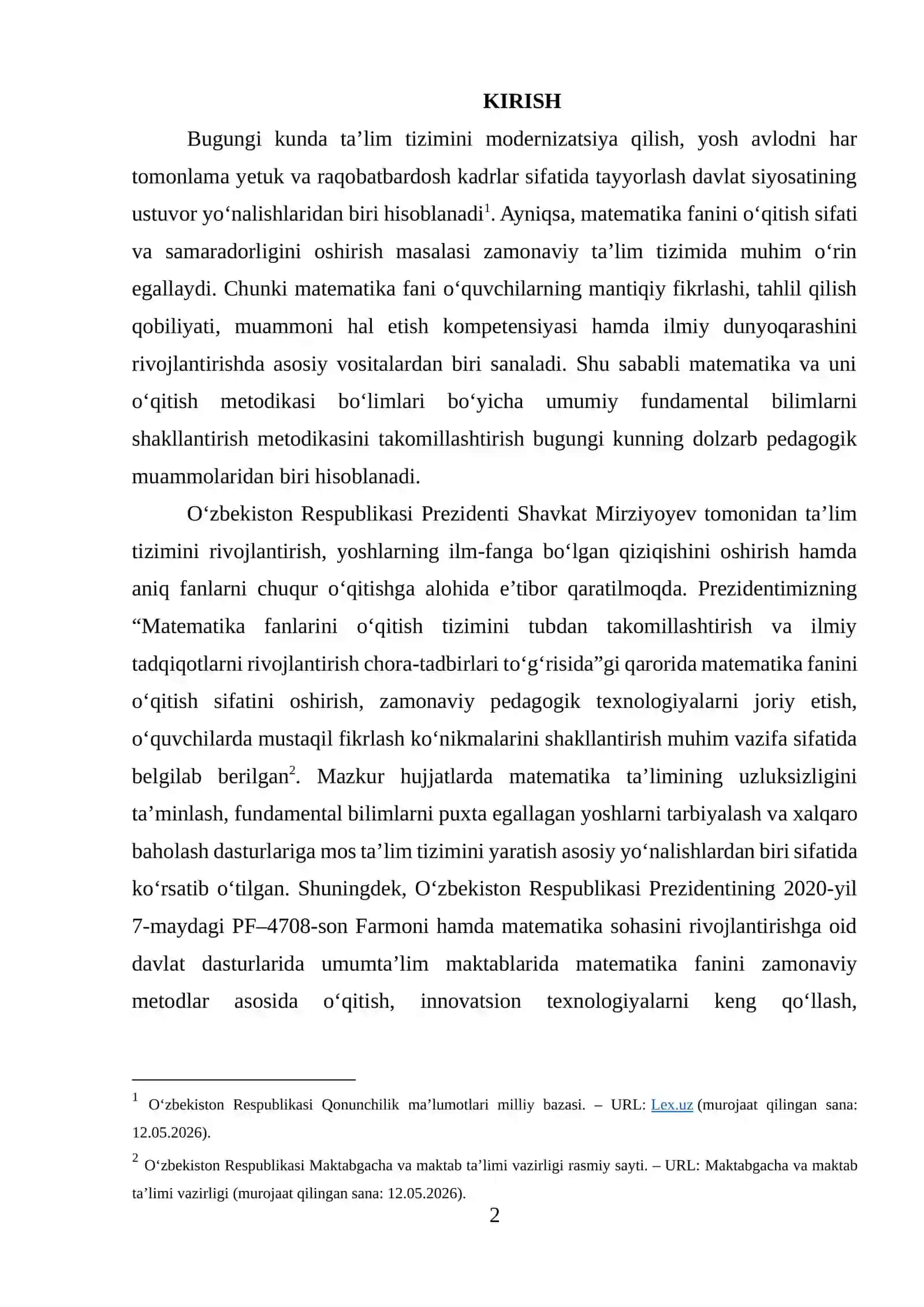 MATEMATIKA VA UNI O‘QITISH METODIKASINING NAZARIY ASOSLARI 2