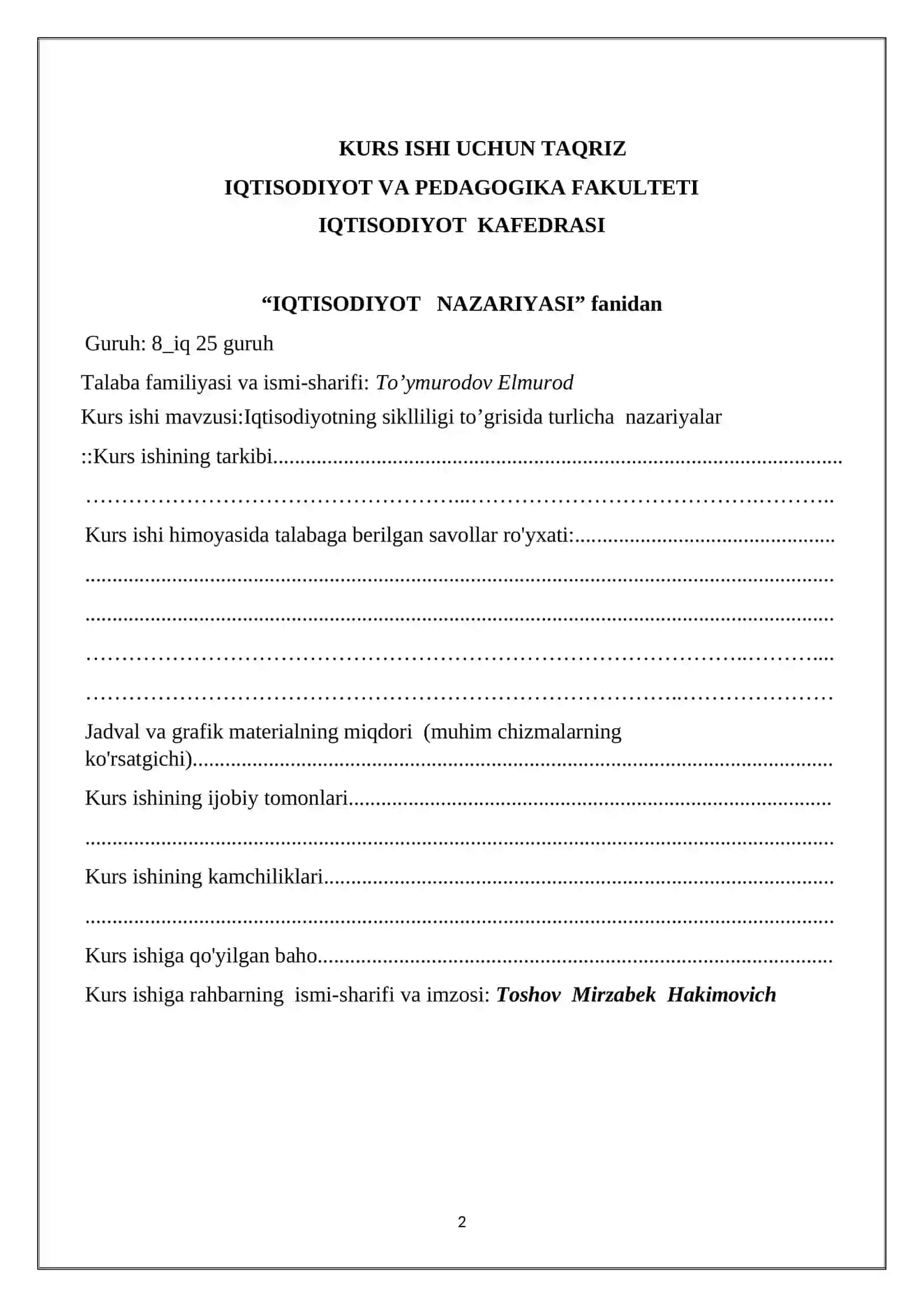 Iqtisodiyotning siklliligi to’grisida turlicha nazariyalar 2
