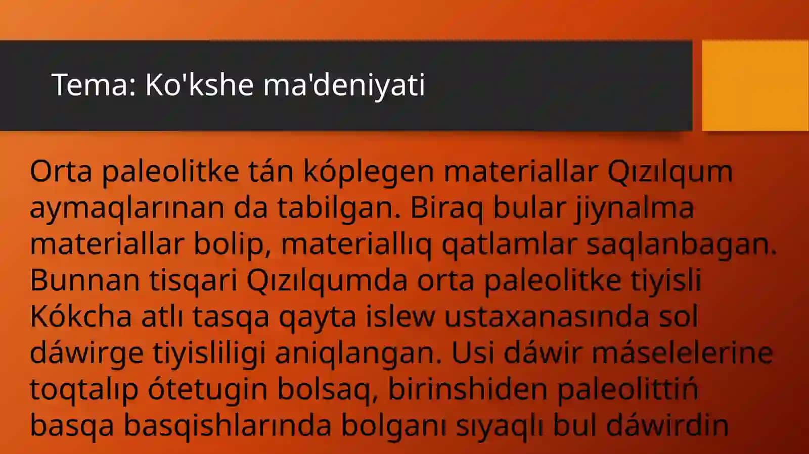 Orta Aziya arxeologiyasi paninen tayarlangan prezentatsiya 2