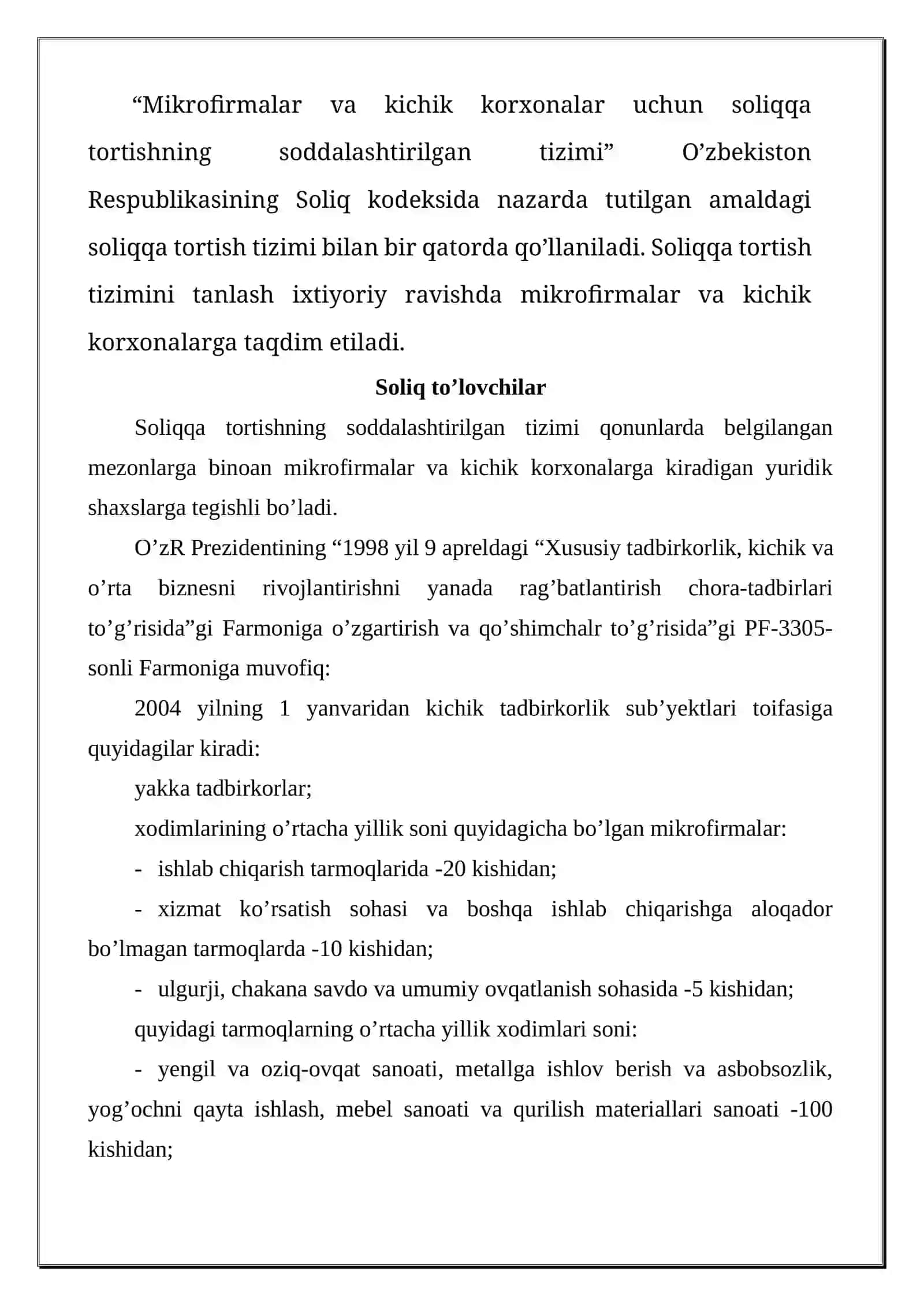 Mikrofirmalar va kichik korxonalar uchun yagona soliq to’lovi 2