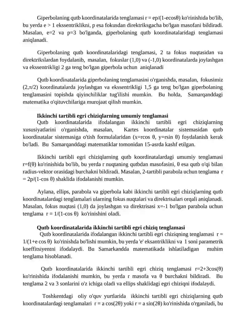 Ikkinchi tartibli chiziqning qutub kordinatalaridagi tenglamasi 2