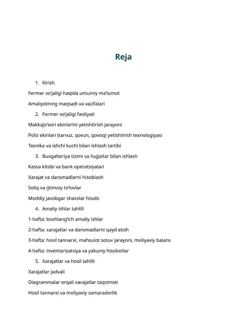 DODIDO Fermer Xo‘jaligida 1 Oylik Amaliyot Hisoboti 2