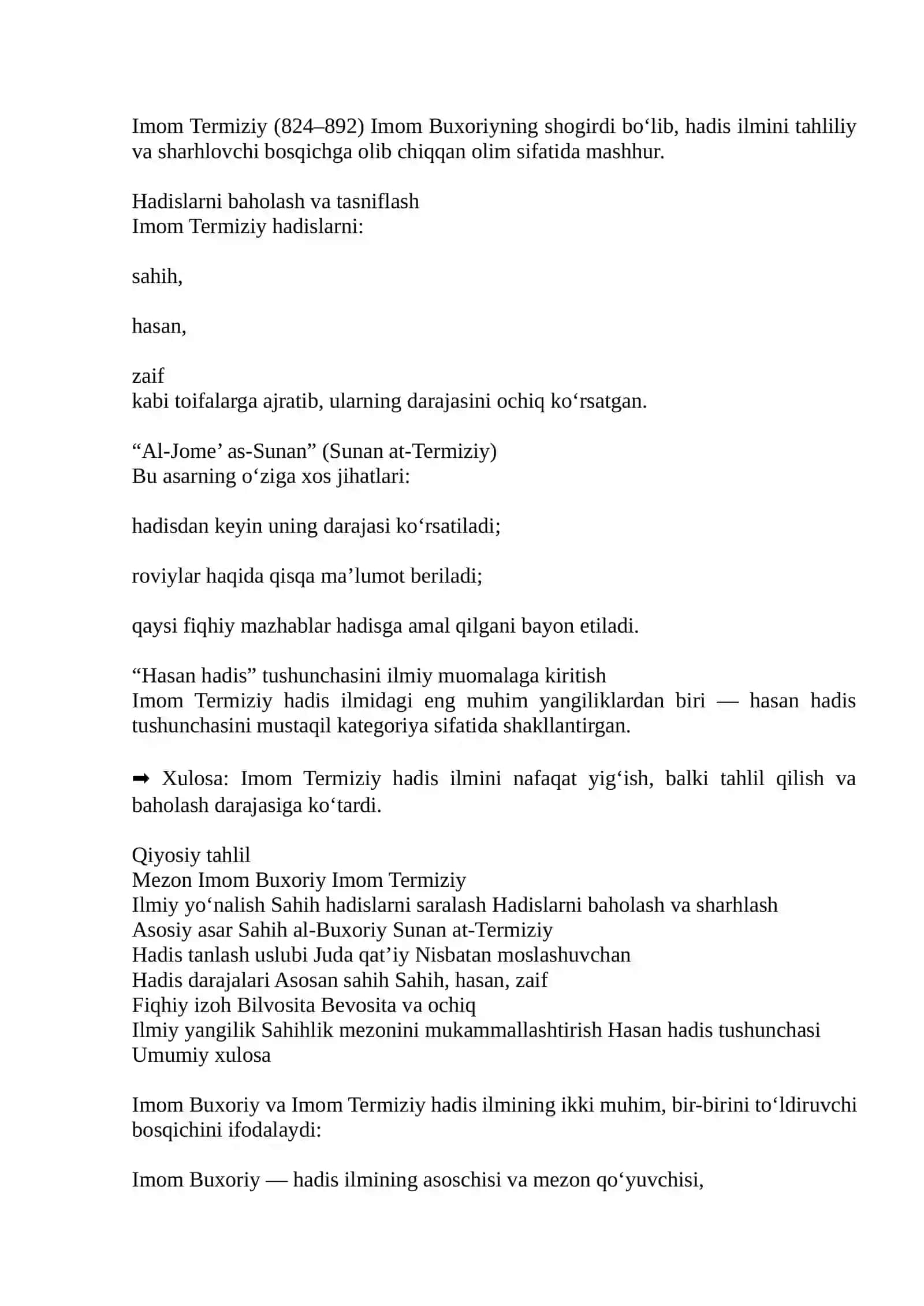 Imom Buxoriy va Imom Termiziy: hadis ilmidagi o‘rni va hissalarining qiyosiy tahlili 2