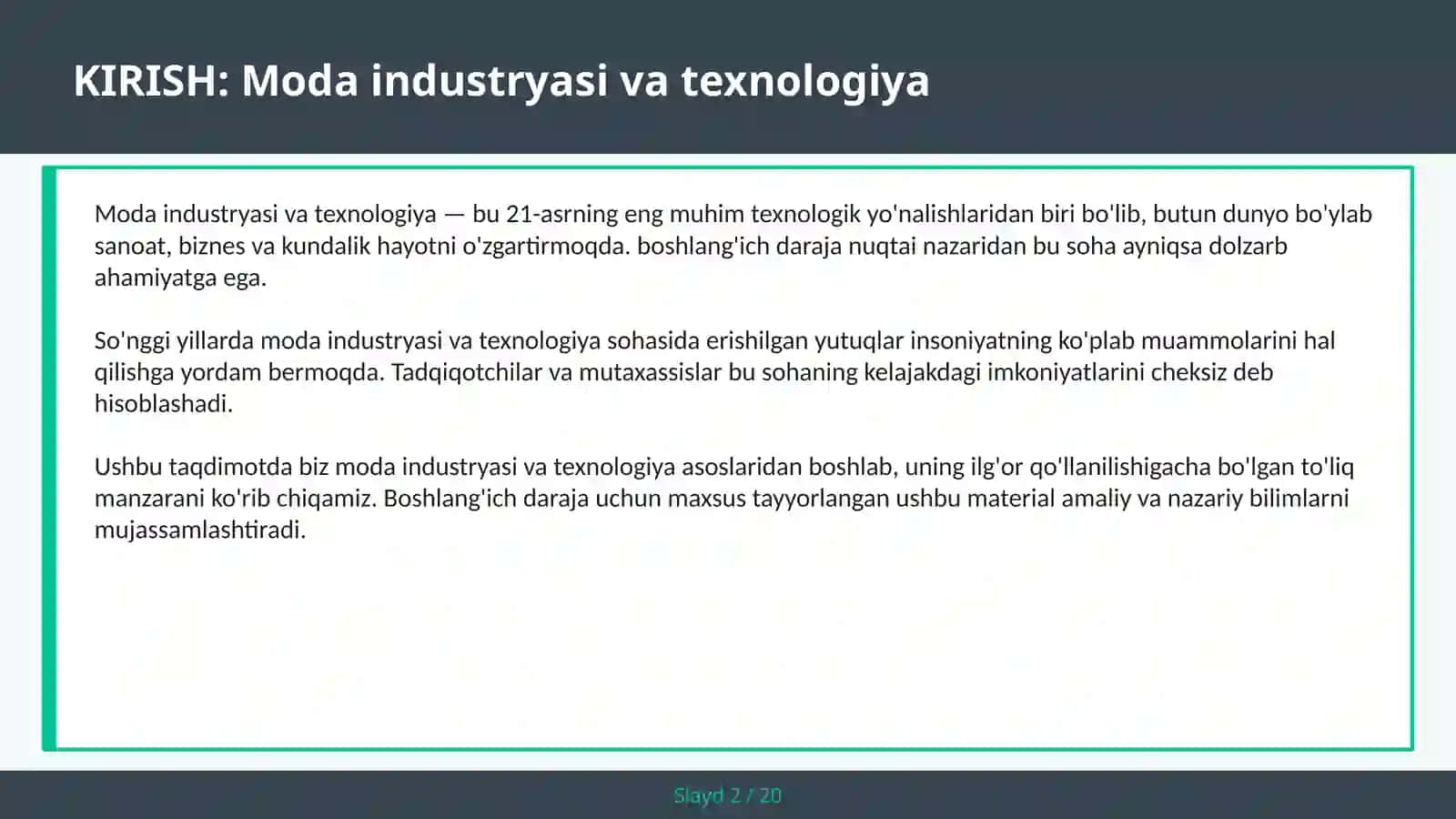 MODA INDUSTRYASI VA TEXNOLOGIYA 2