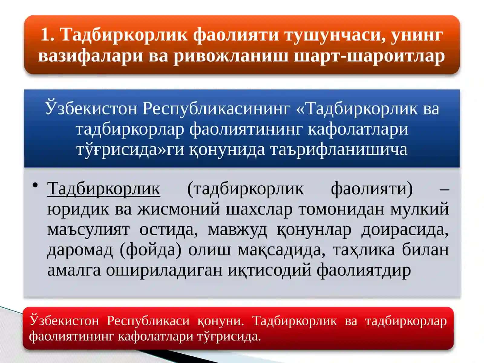 ТАДБИРКОРЛИК ФАОЛИЯТИ. ТАДБИРКОРЛИК КАПИТАЛИ ВА УНИНГ АЙЛАНИШИ 2