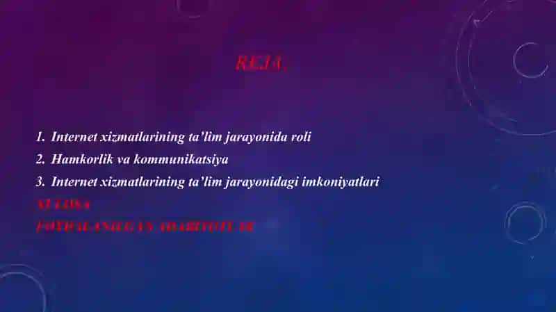 Taʼlim jarayoni tashkil etishda internet xizmatlaridan foydalanish 2