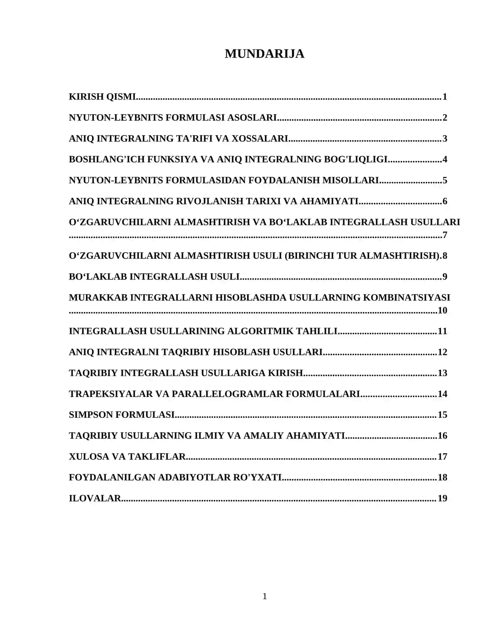 Nyuton - Leybnits formulasi. Oʻzgaruvchilarni almashtirish va boʻlaklab integrallash usullari. Aniq integralni taqribiy hisoblash 2