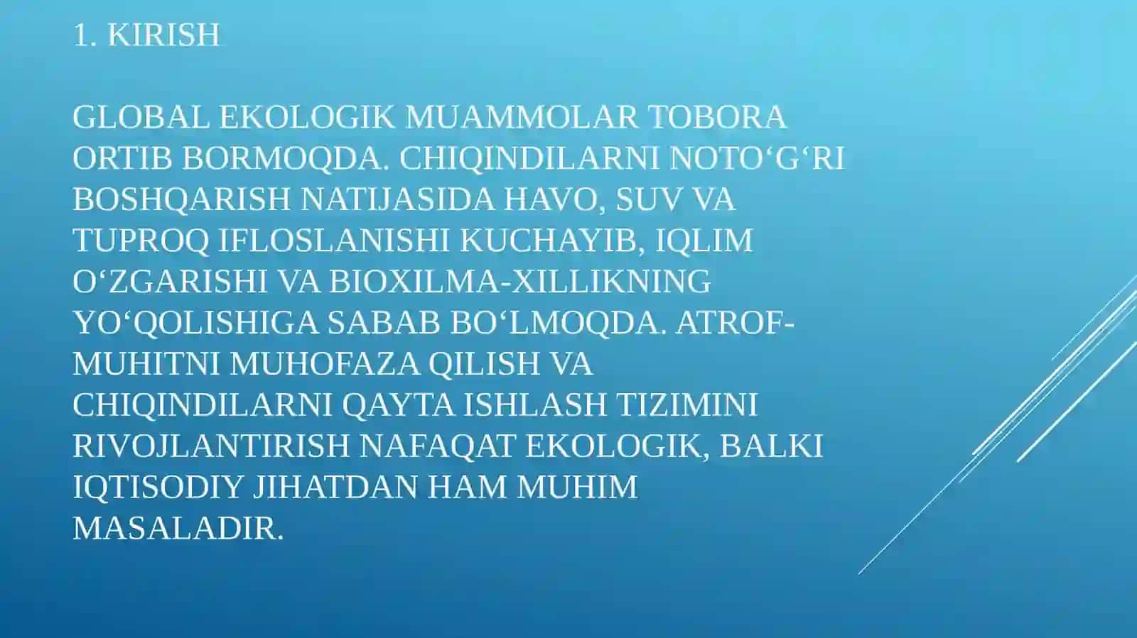 Atrof-muhitni muhofaza qilish va chiqindilarni qayta ishlash strategiyasi. 2