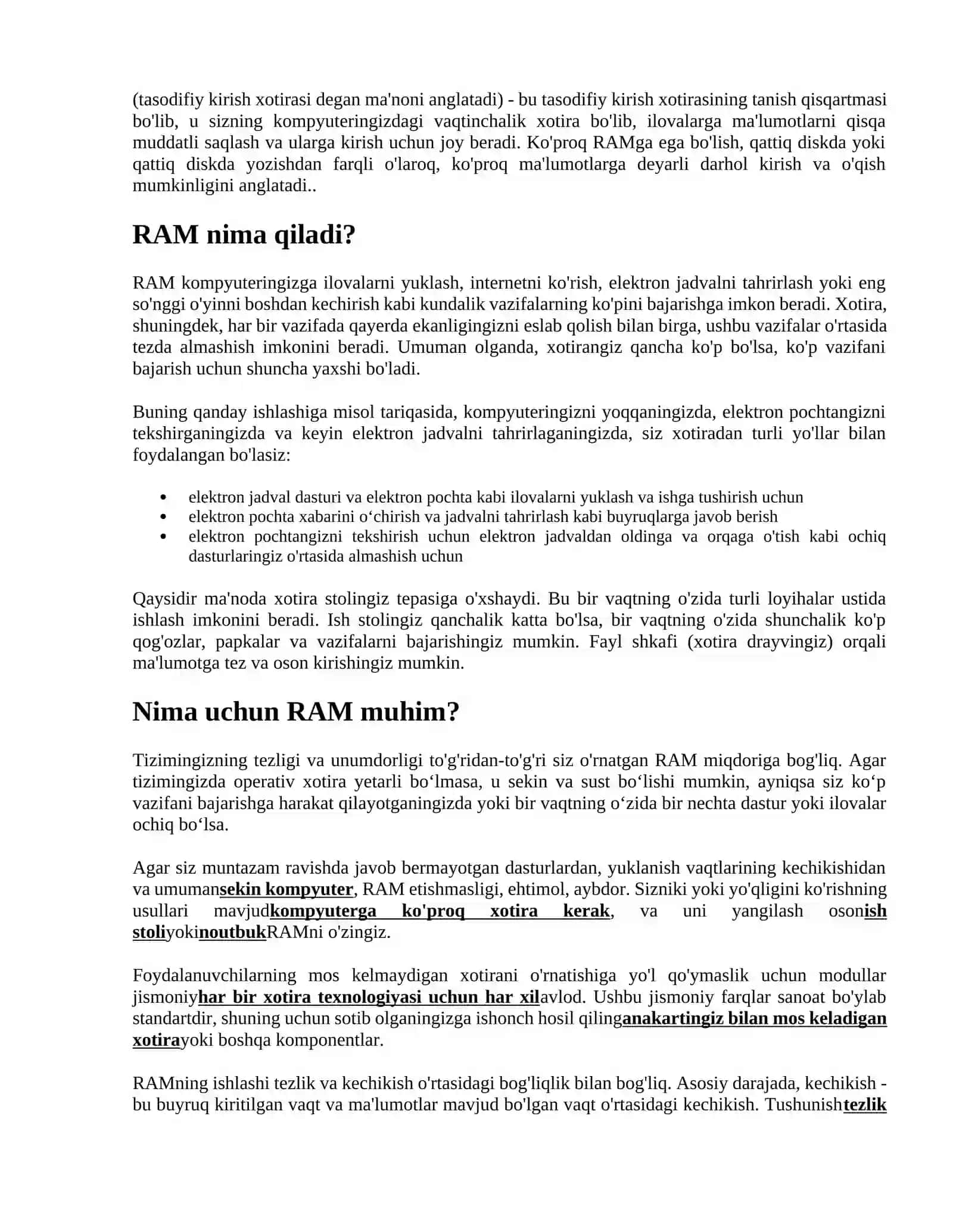 Tezkor xotira(rus. Operativnaya Pamyat, ingl. RAM) 2