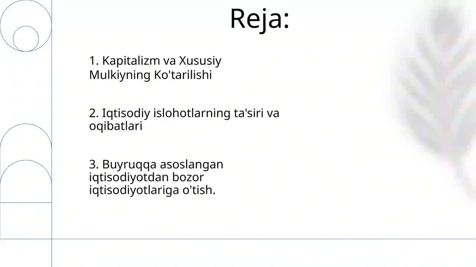 Iqtisodiy islohotlar xususiy mulkchilikni shaklanishi.Bozor munosabatlariga bosqichma bosqich oʻtish 2