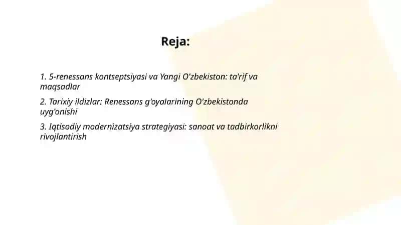 Yangi O'zbekistonning 5-renesans tomon tutgan yoli 2