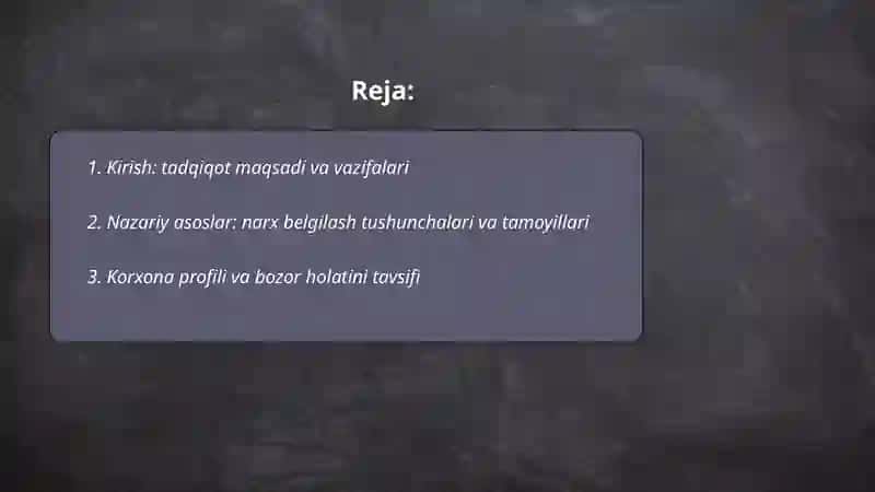Korxona misolida narx belgilash jarayonini tahlil qilish 2
