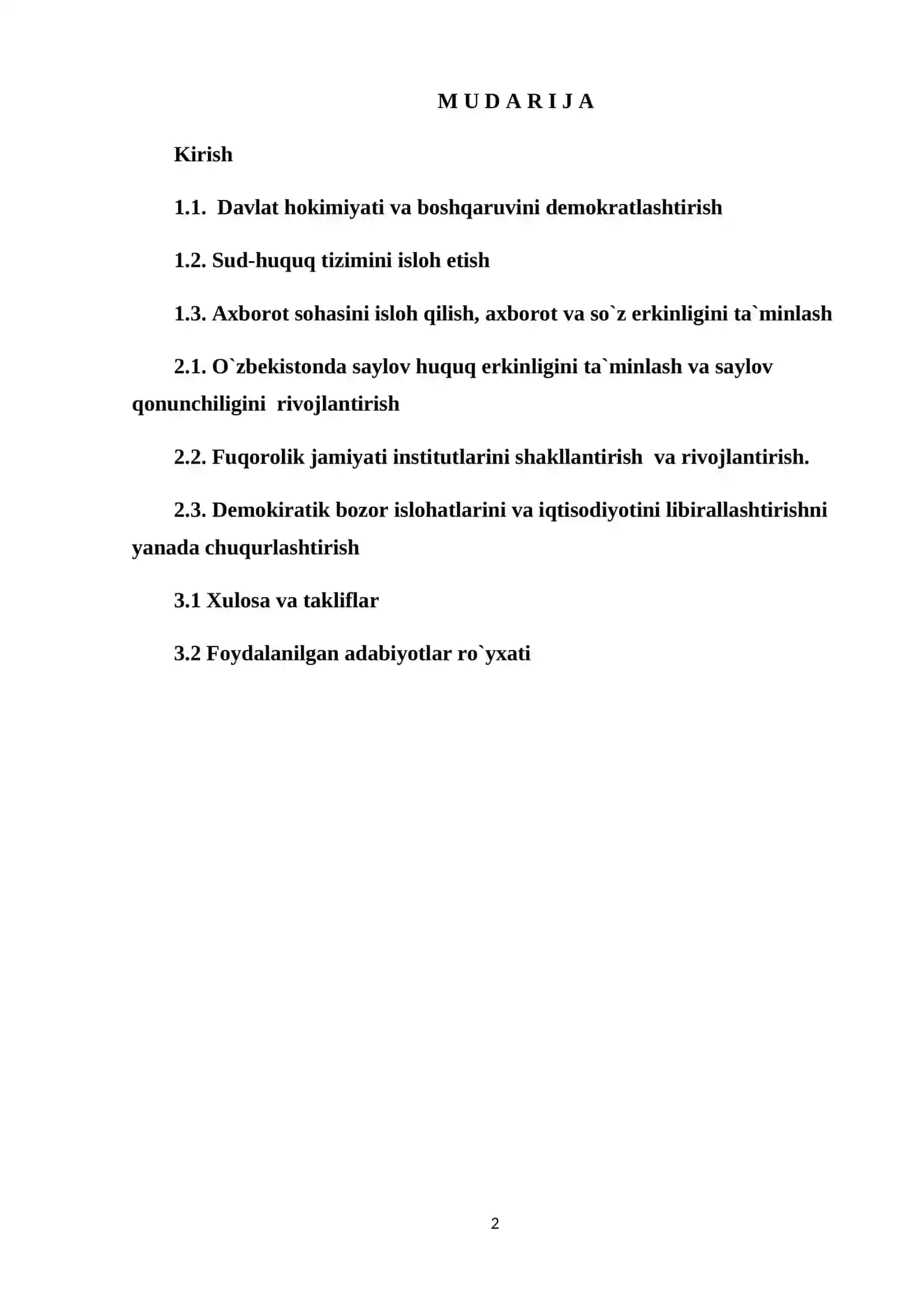 O`zbekistonda demokratik islohatlarni chuqurlashtirishning ustuvor yо`nalishlari 2