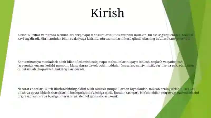 Оziq-Оvqаt Mаhsulоtlаrining Nitritlar Va Nitritrobirikmalari Bilan Ifloslanishi 2