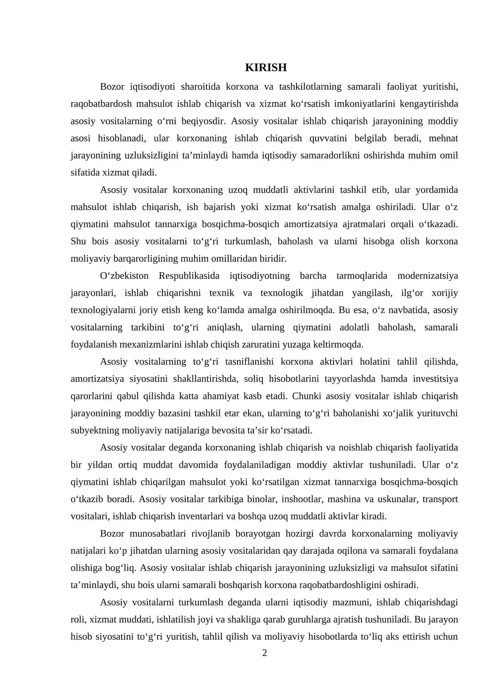 MAVZU: ASOSIY VOSITALARNING TURKUMLANISHI VA BAXOLANISHI 2