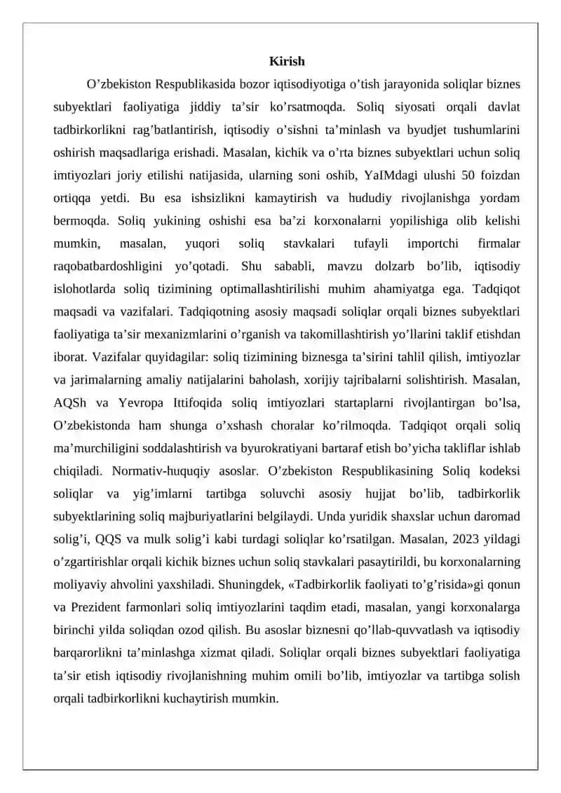 Soliqlar biznes subyektlari faoliyatiga ta'sir qiladi 2