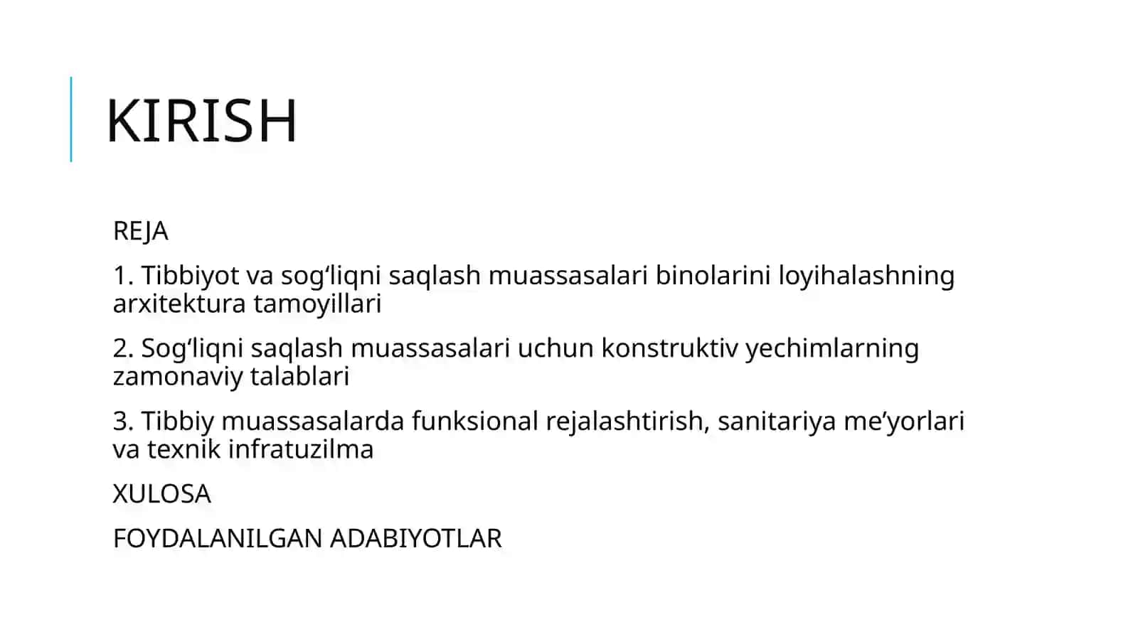 Tibbiyot va sog'liqni saqlash muassasalari binolari uchun arxitektura va konstruktiv yechimlari 2